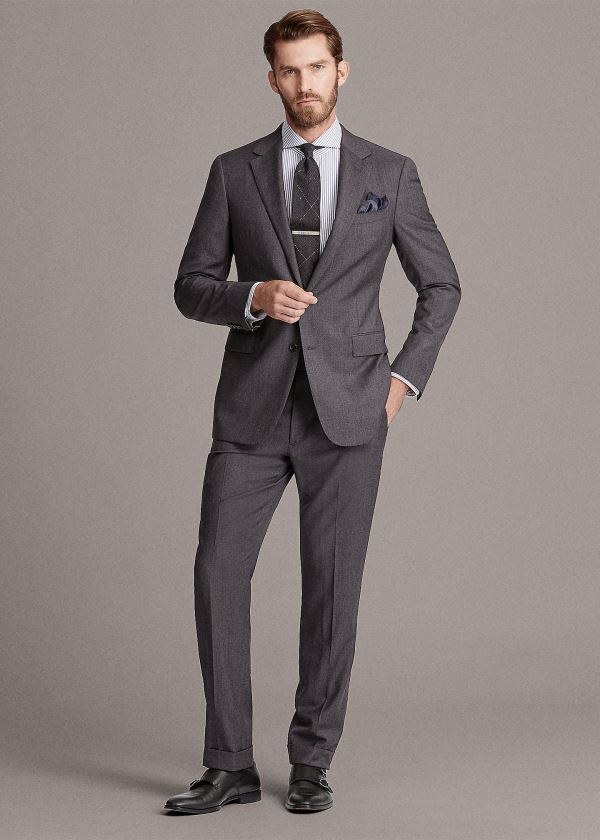 Trajes Ralph Lauren Hombre Grises Oscuro - Gregory Wool Sharkskin - GQDYW5431